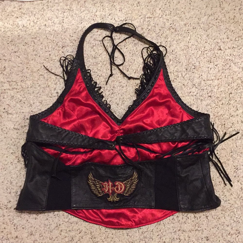 Amazing Harley Leather Halter Fringe Top size 2W